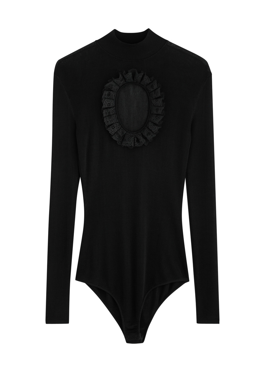 Self-portrait X Christopher Kane Cut-out Fine-knit Bodysuit - Black