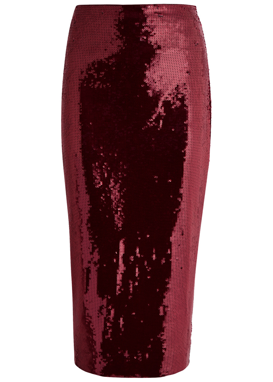Veronica Beard Koa Sequin-embellished Midi Skirt - Burgundy - 8 (UK12 / M)