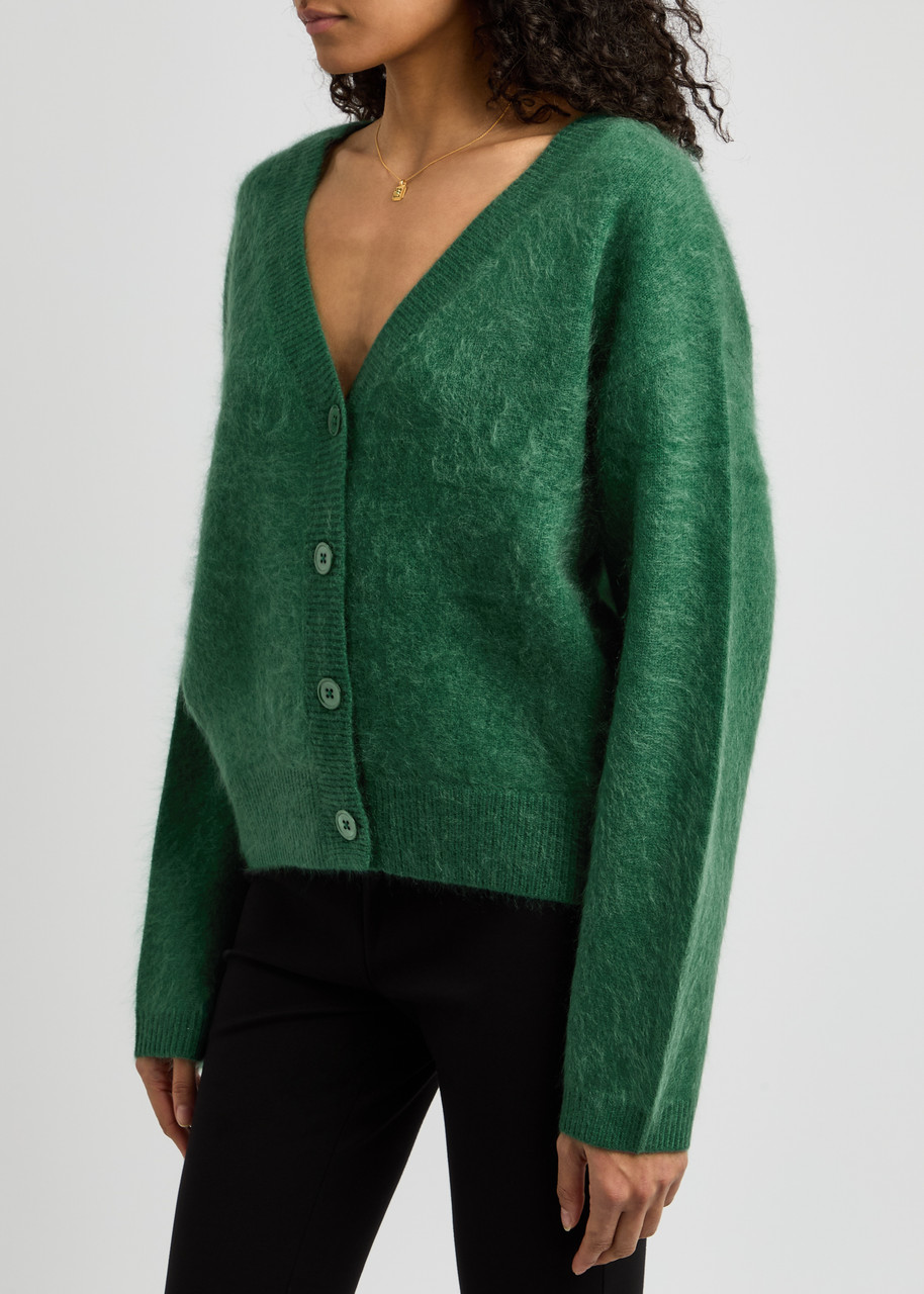 Dorothee Schumacher Fluffy Statements Brushed Wool-blend Cardigan In Green