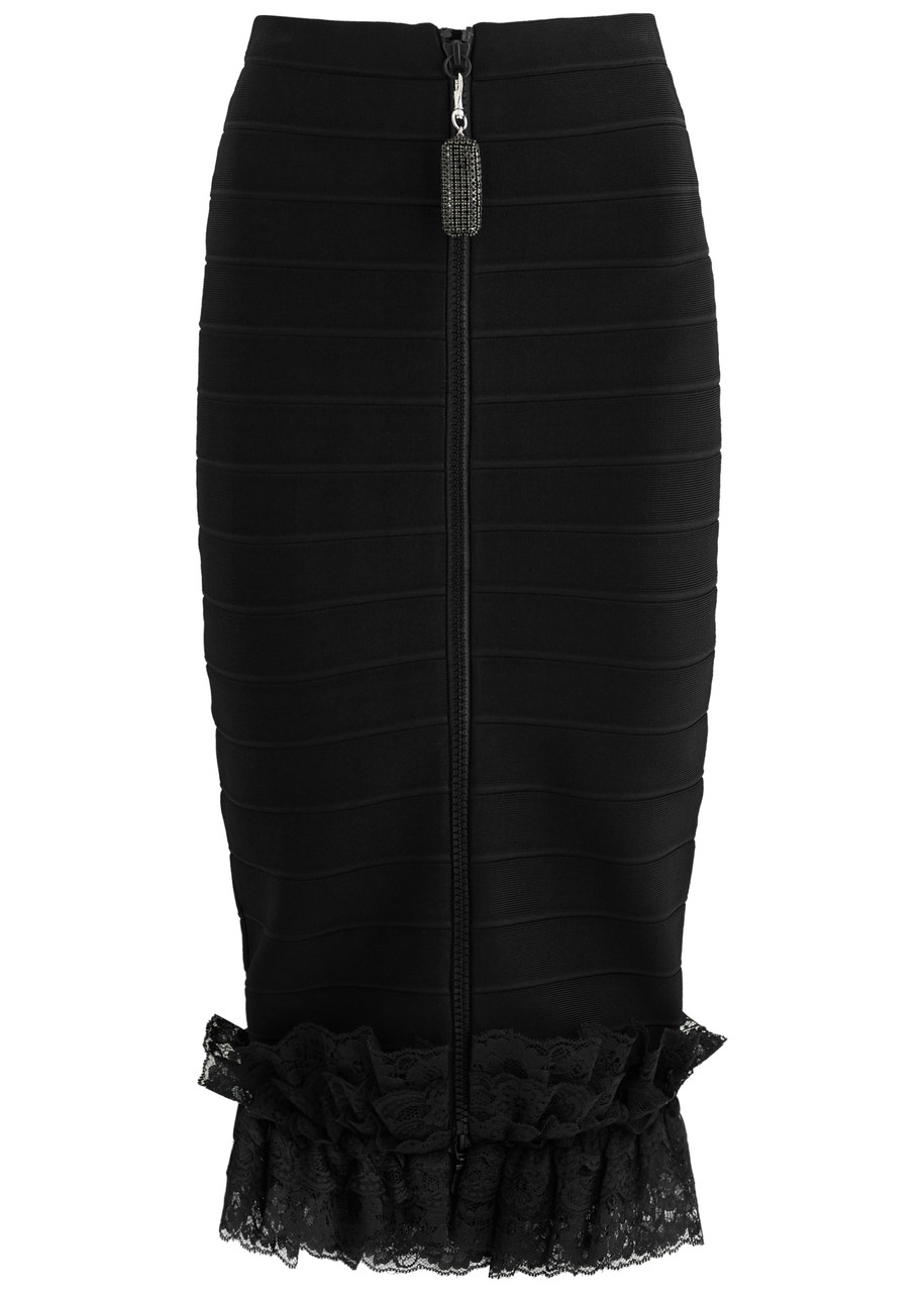 Self-portrait Ruffle-hem Midi Skirt In Black