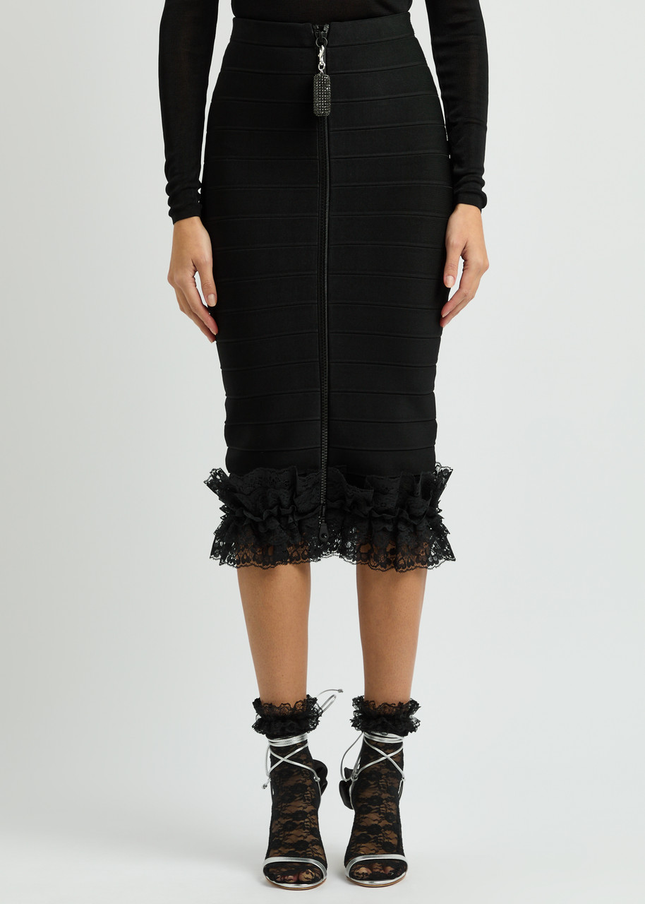 Self-portrait Ruffle-hem Midi Skirt In Black