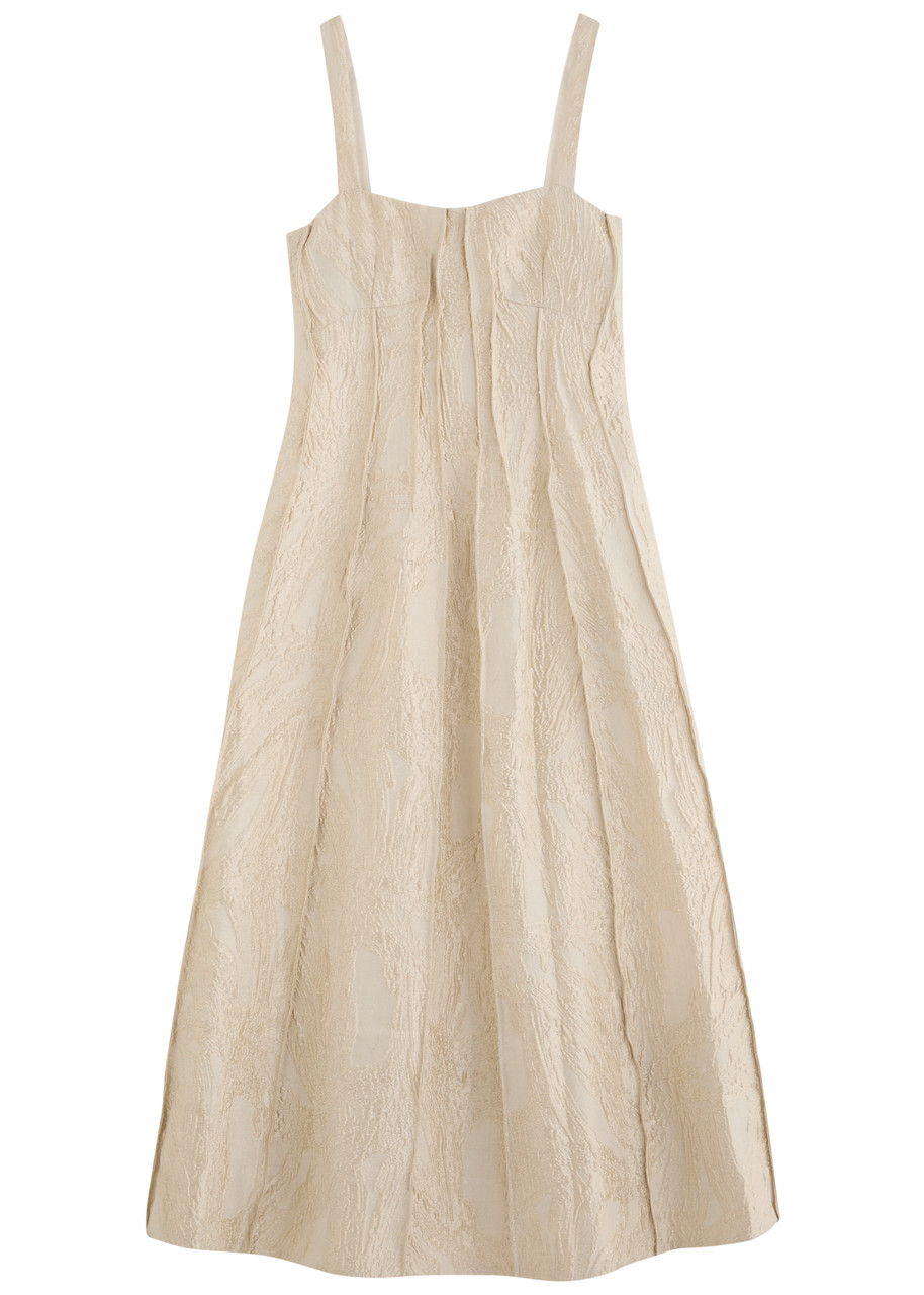 Simkhai Jonathan Maya Jacquard Cloque Midi Dress In Cream