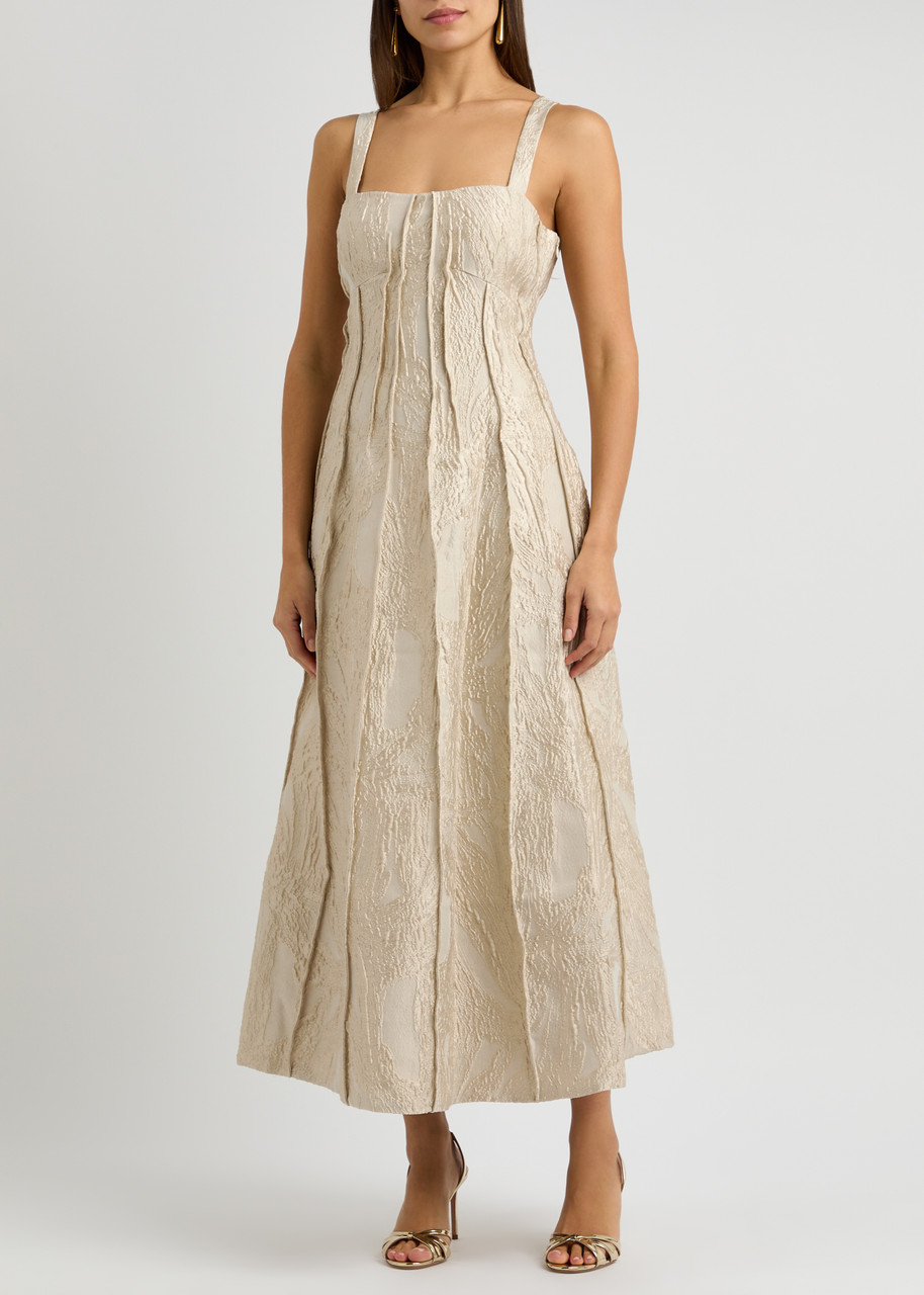 Simkhai Jonathan  Maya Jacquard Cloque Midi Dress In Cream