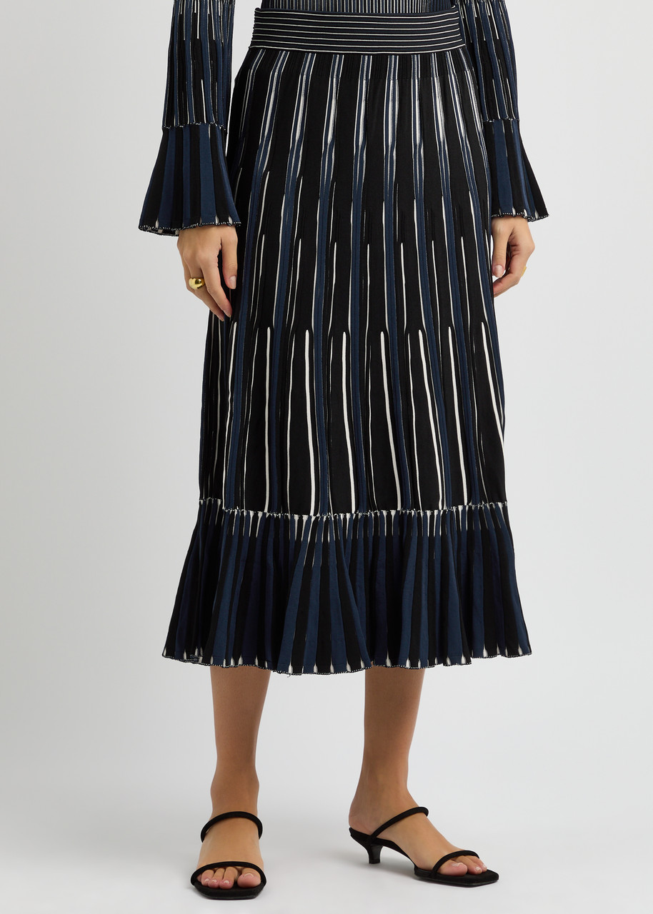 Simkhai Jonathan Emerie Striped-intarsia Knitted Midi Skirt In Navy
