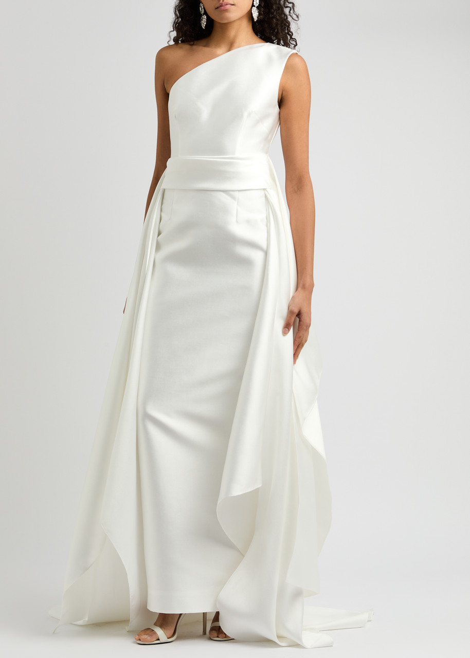 Solace London Charo One-shoulder Faille Gown In Cream