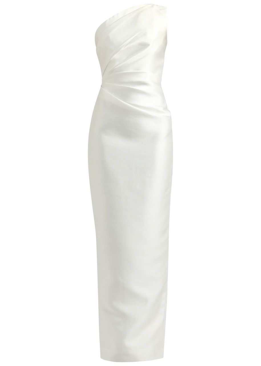 Solace London Kira One-shoulder Satin-twill Gown - Cream - 8 (UK12 / M)