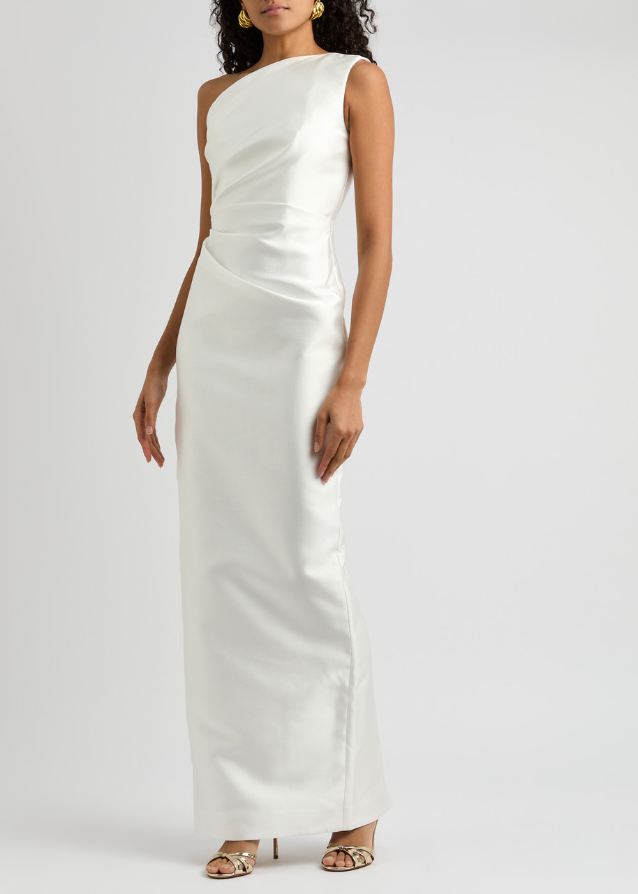 Solace London Kira One-shoulder Satin-twill Gown In Cream