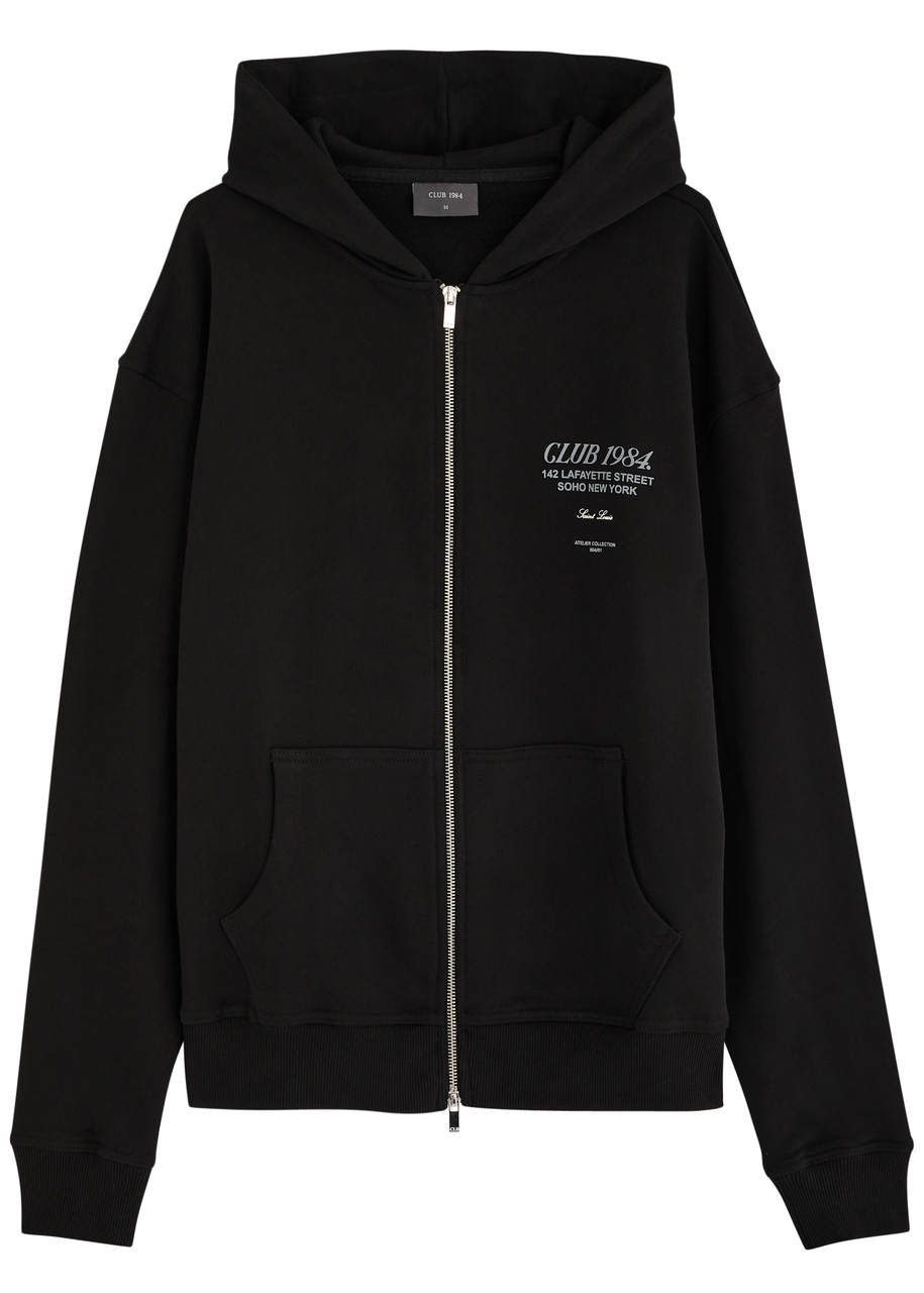 Club 1984 Soho Printed Hooded Cotton Sweatshirt In Black