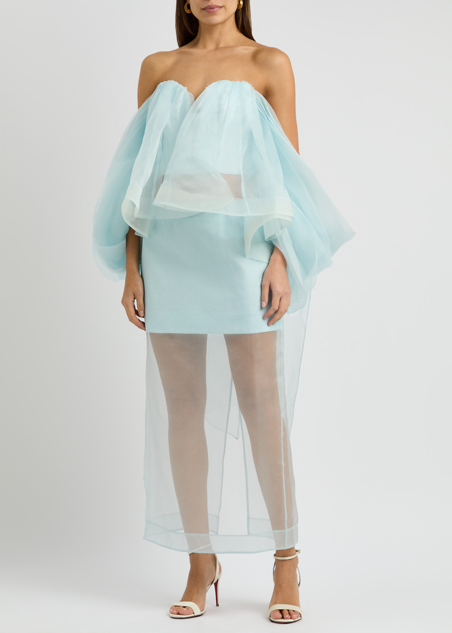 Zimmermann Crush Strapless Ruffled Silk-organza Top In Mint