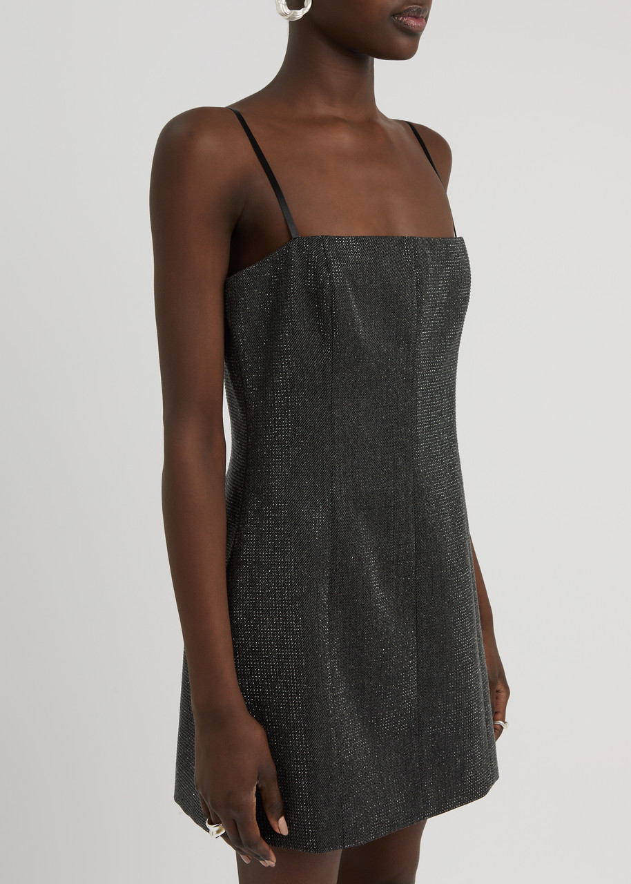 Alexander Wang Mini Dress With Crystal Accents And Spaghetti Straps In Charcoal