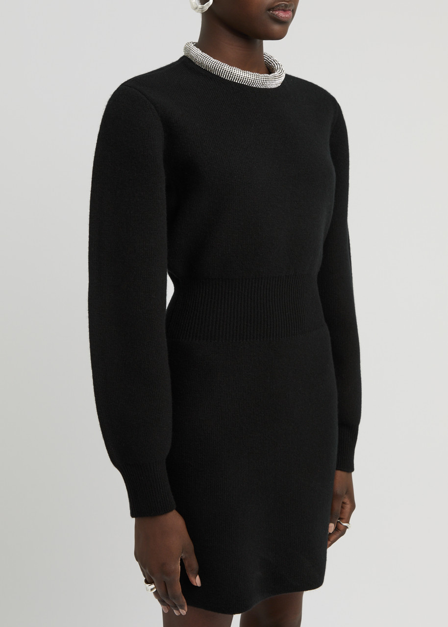 Alexander Wang Crystal-embellished Wool-blend Mini Dress In Black