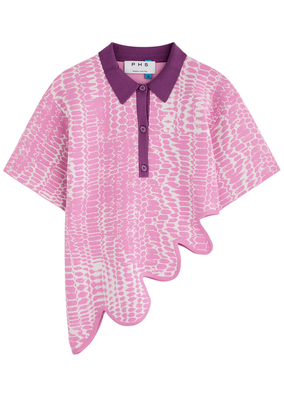 PH5 Ebony Wavy Asymmetric Knitted Polo Shirt - Pink - S (UK8-10 / S)