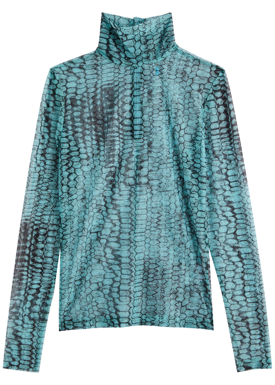 Ph5 Sulley Crocodile-print Sheer Mesh Top In Blue