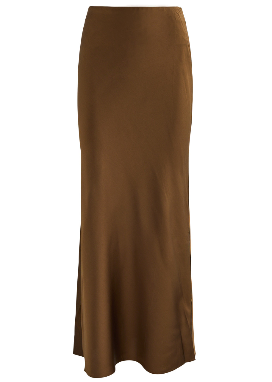 Frame Womens Moss Column Elasticated-waistband Silk Maxi Skirt In Brown