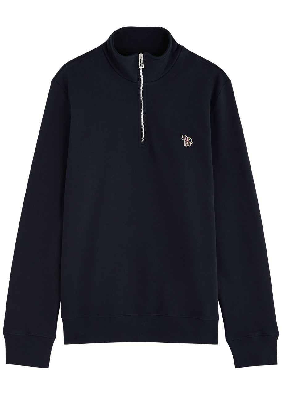 Ps By Paul Smith Ps Paul Smith Logo-appliquéd Half-zip Cotton Sweatshirt In Navy