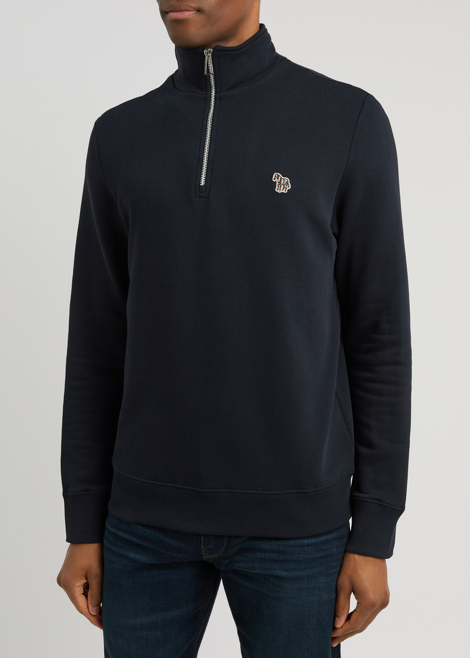 Ps By Paul Smith Ps Paul Smith Logo-appliquéd Half-zip Cotton Sweatshirt In Navy