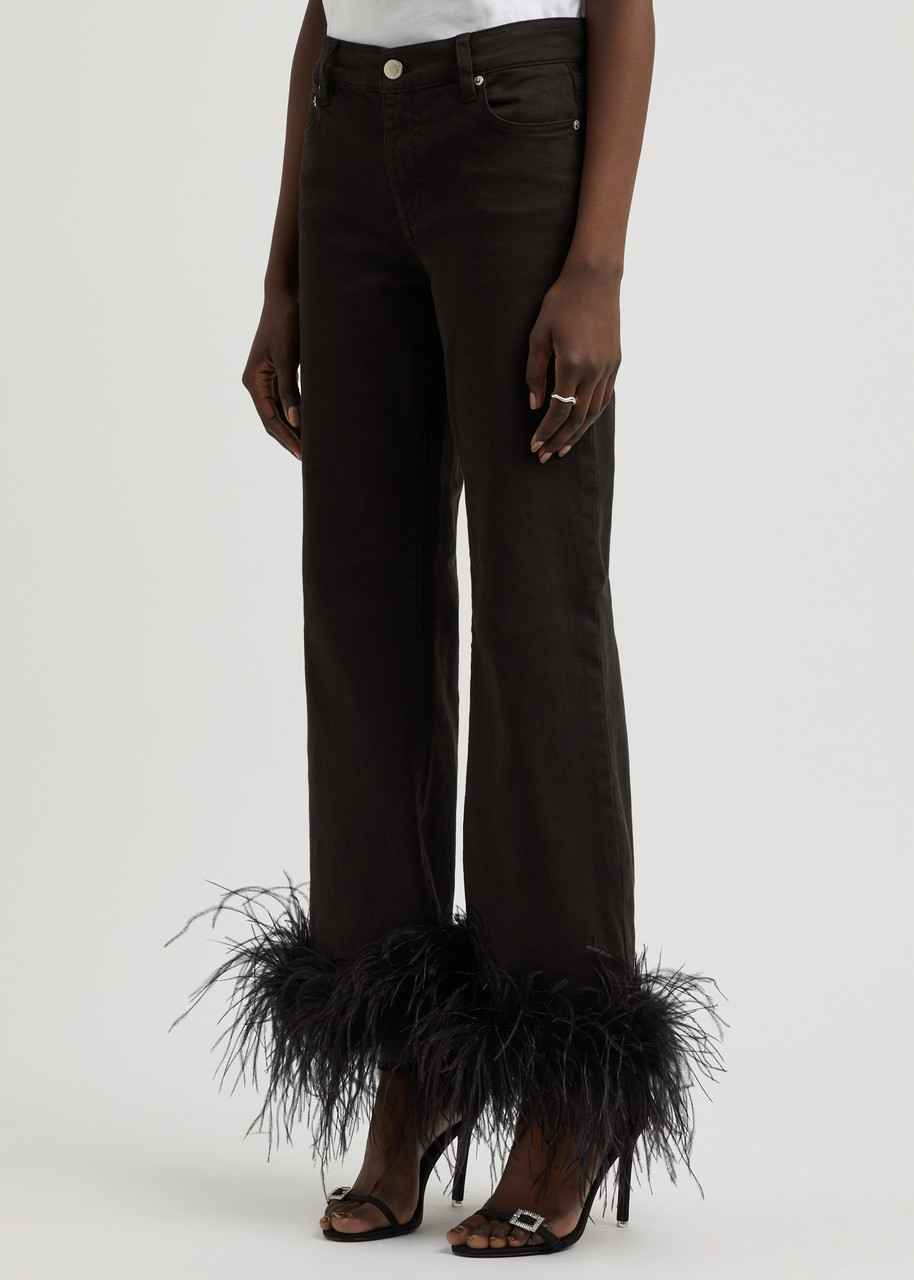 Alice And Olivia Feather-cuff Roxie Flared Jeans In Black