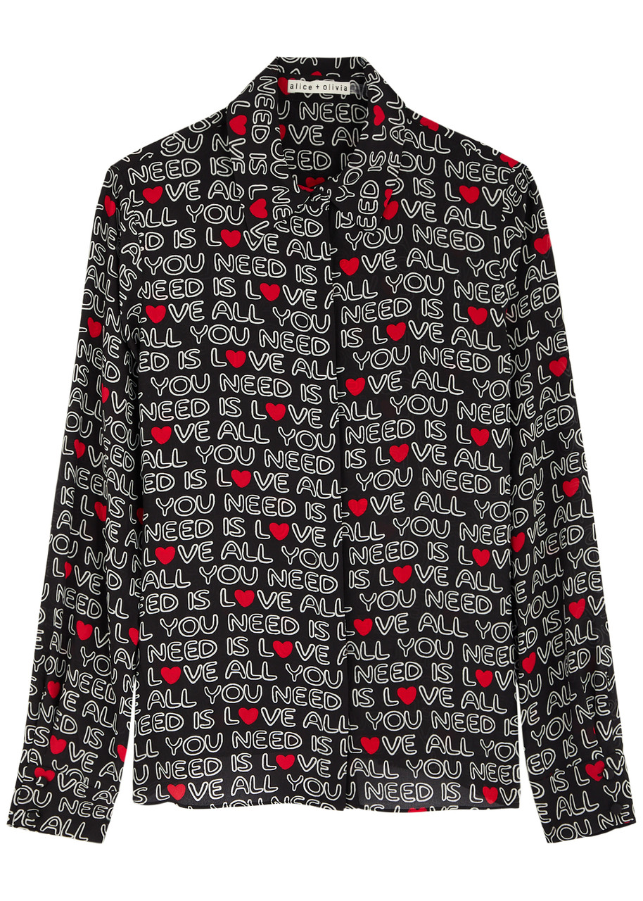 Alice + Olivia X The Beatles Willa Printed Silk Shirt - Black