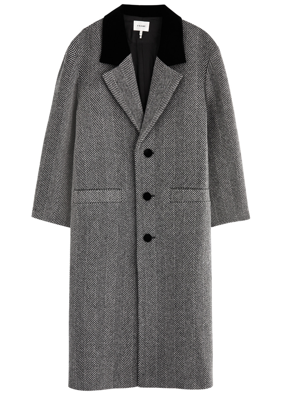 Frame Herringbone Wool-blend Coat - Grey - L (UK14 / L)