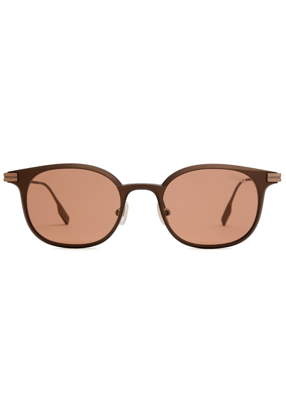 Zegna Round-frame Sunglasses In Brown Brown
