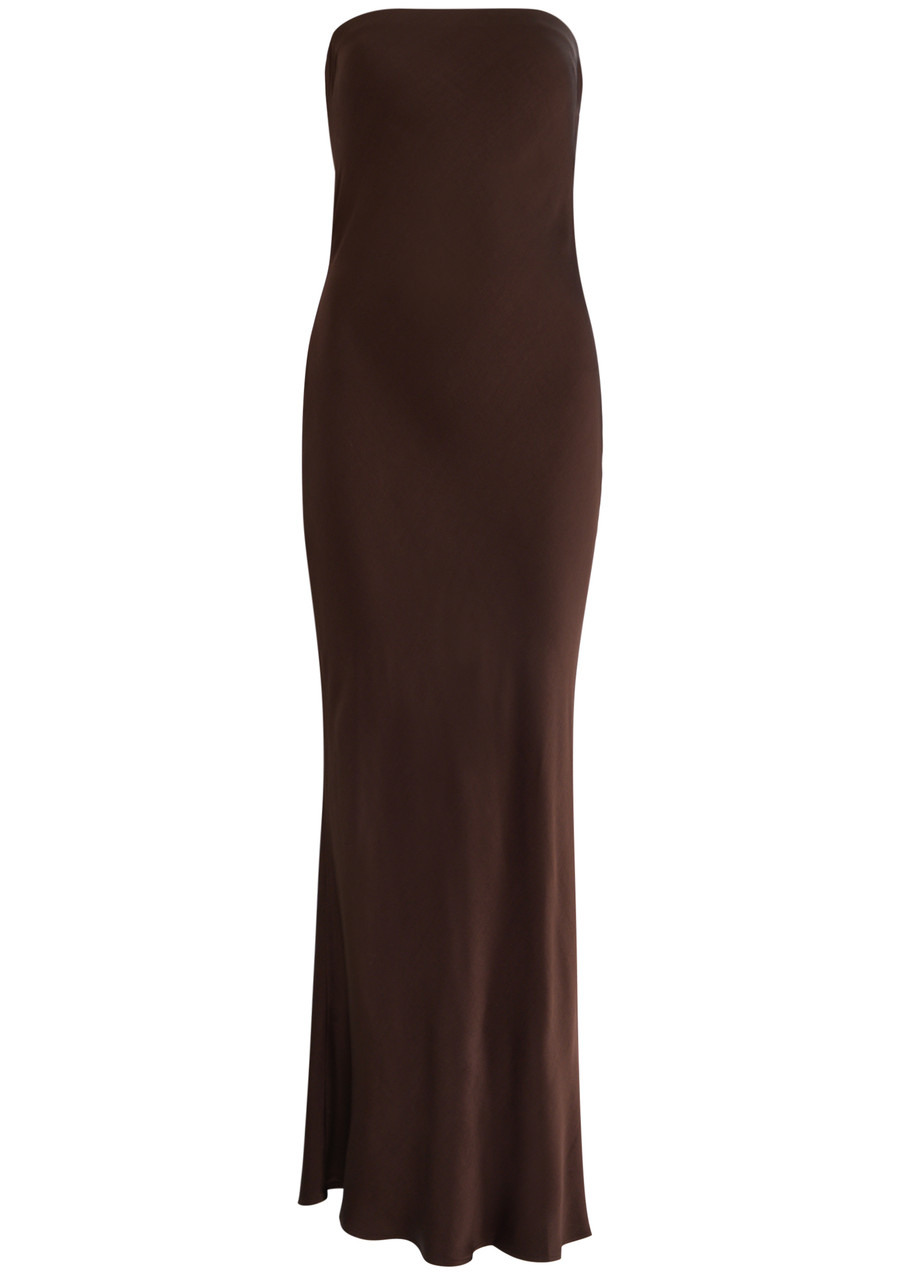 Bec & Bridge Moon Dance Strapless Satin Maxi Dress In Dark Brown