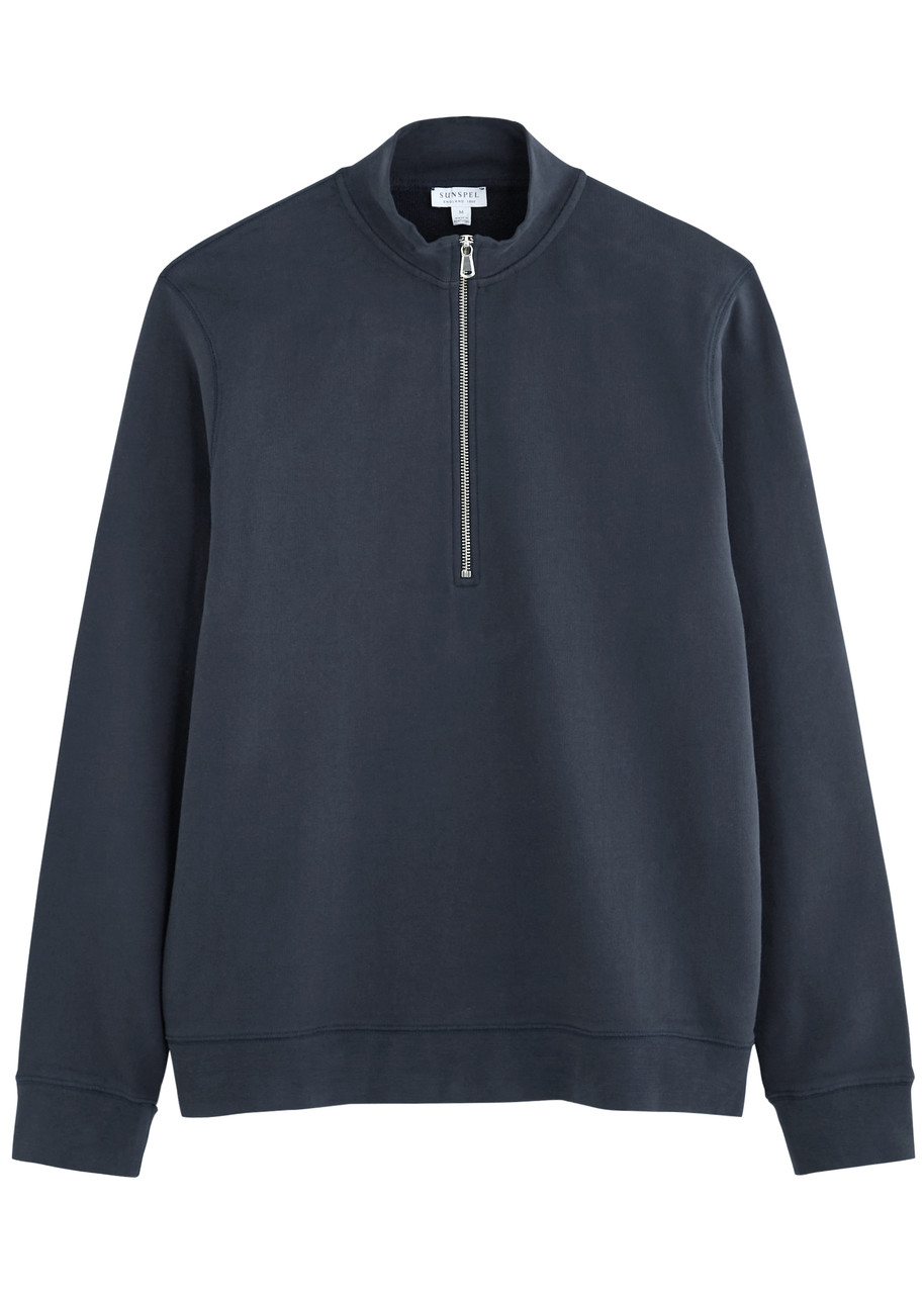 Sunspel Half-zip Cotton Sweatshirt In Navy