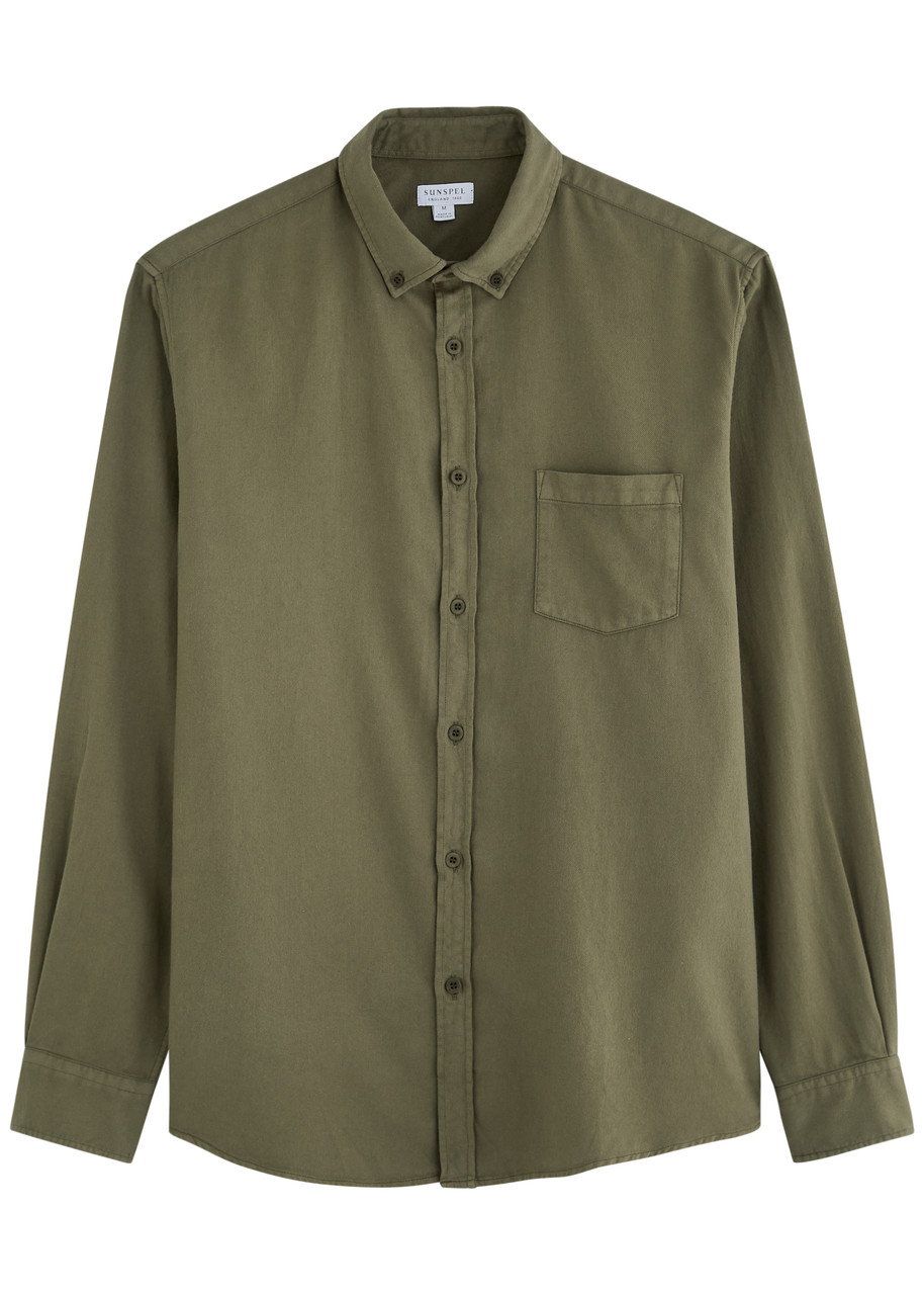 Sunspel Brushed-cotton Shirt In Khaki