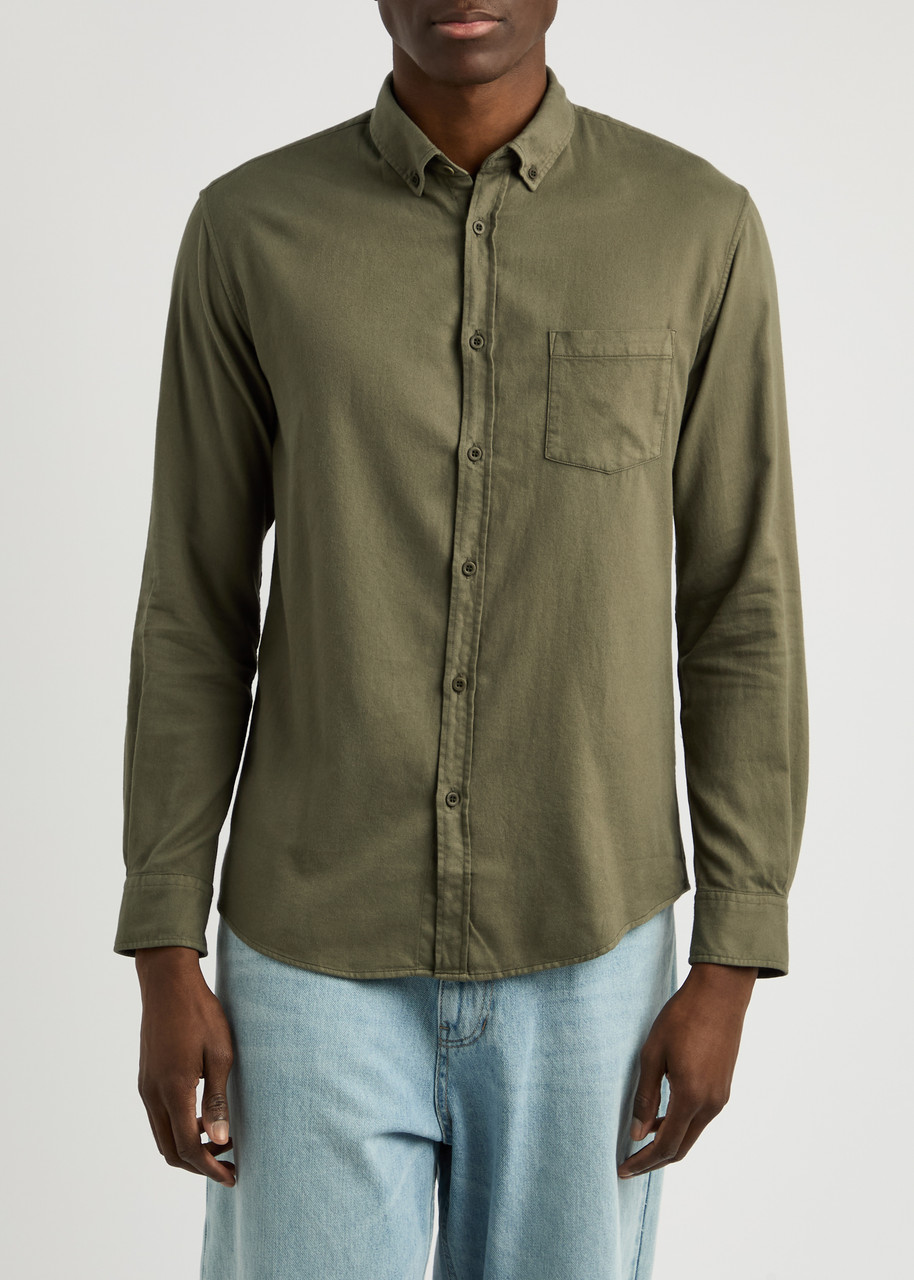 Sunspel Brushed-cotton Shirt In Khaki