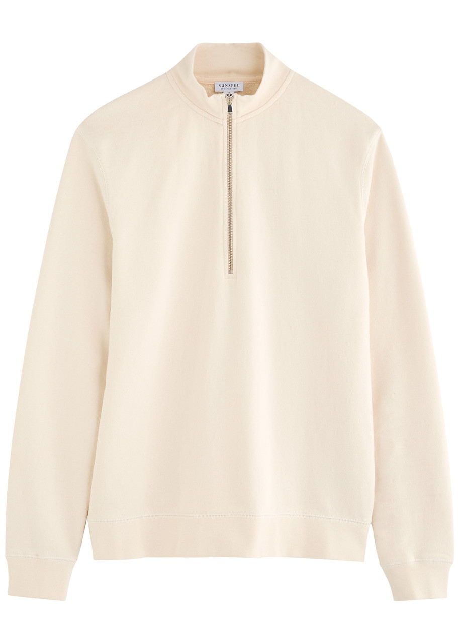 Sunspel Half-zip Cotton Sweatshirt In Ecru