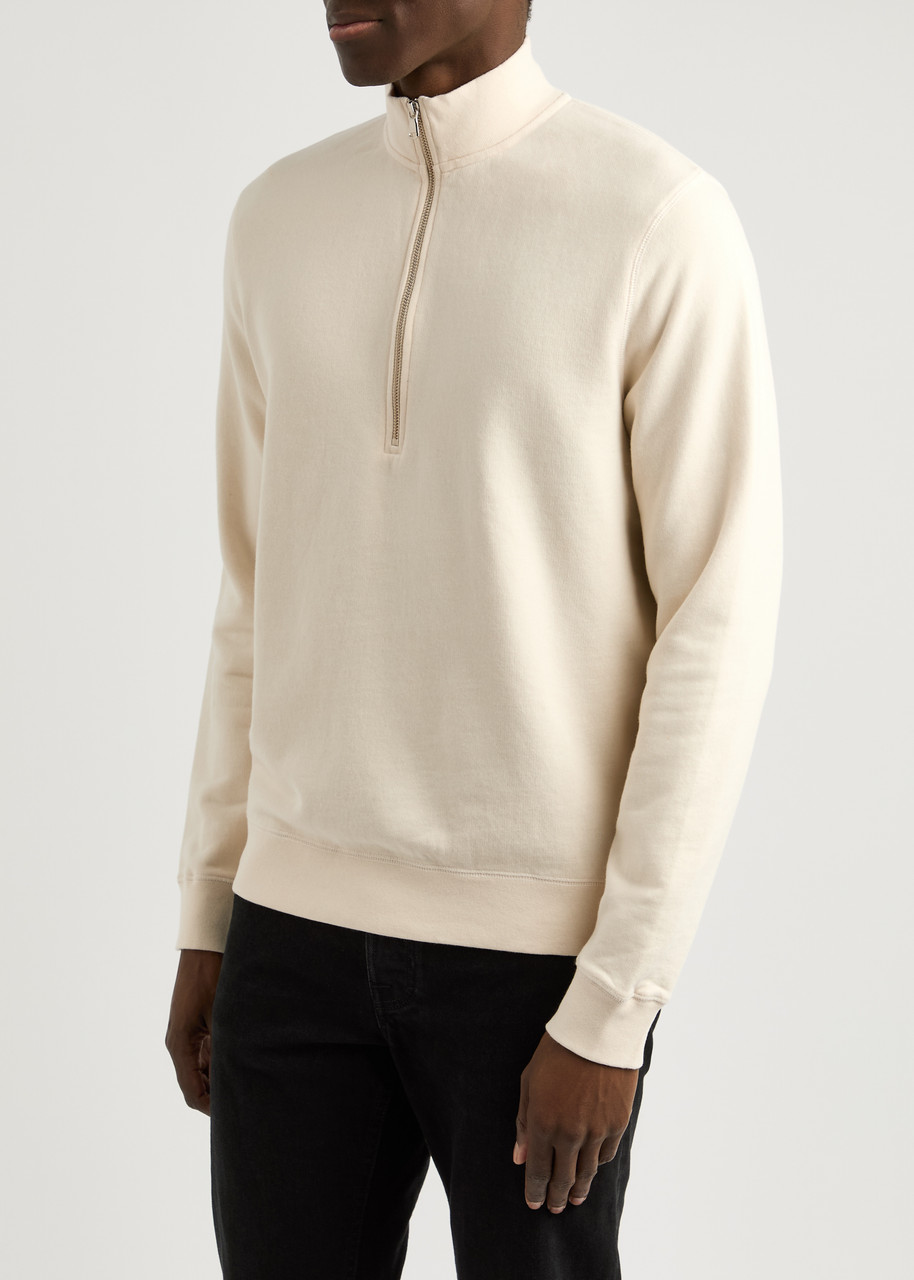 Sunspel Half-zip Cotton Sweatshirt In Ecru