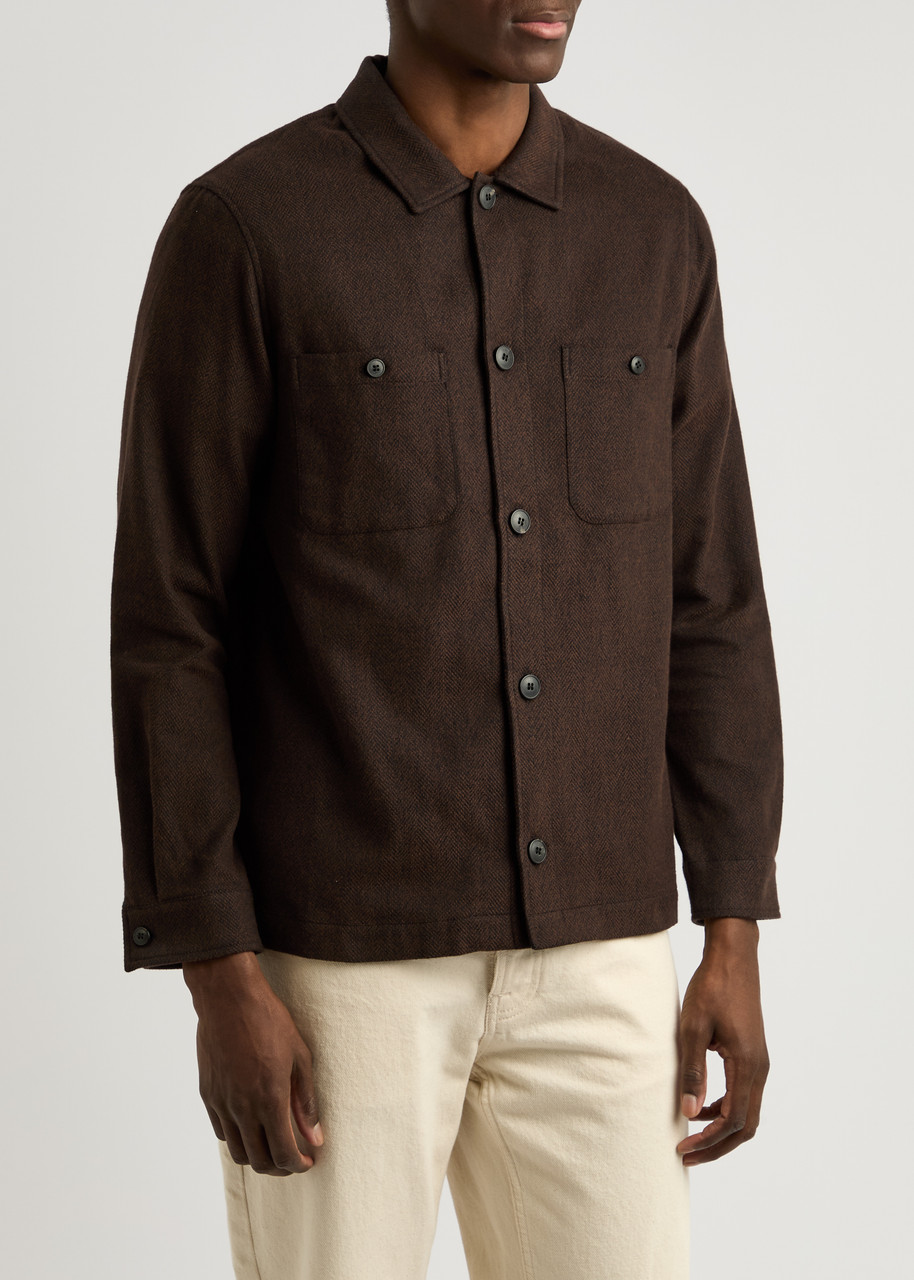 Sunspel Herringbone Brushed-cotton Overshirt In Brown
