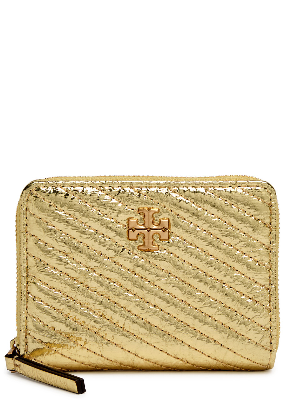 Tory Burch Kira Quilted Metallic Leather Wallet In Gold