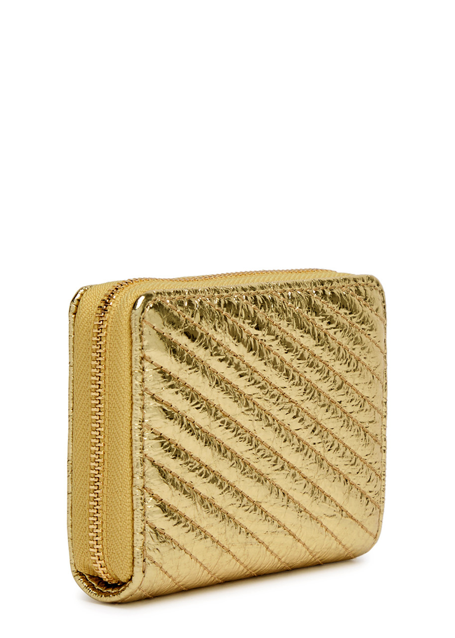Tory Burch Kira Quilted Metallic Leather Wallet In Gold