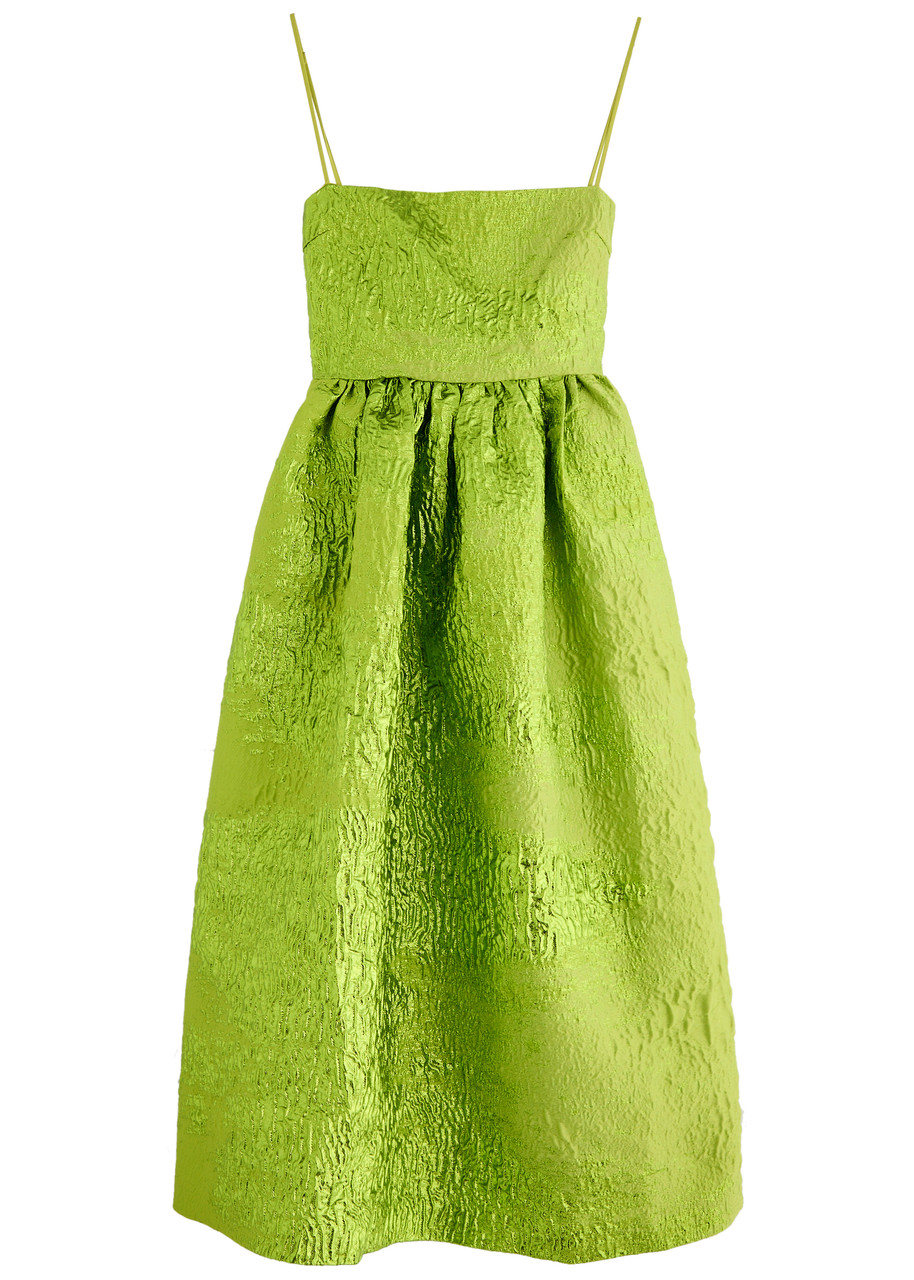 Stine Goya Metallic Cloque Midi Dress - Green - M (UK12 / M)