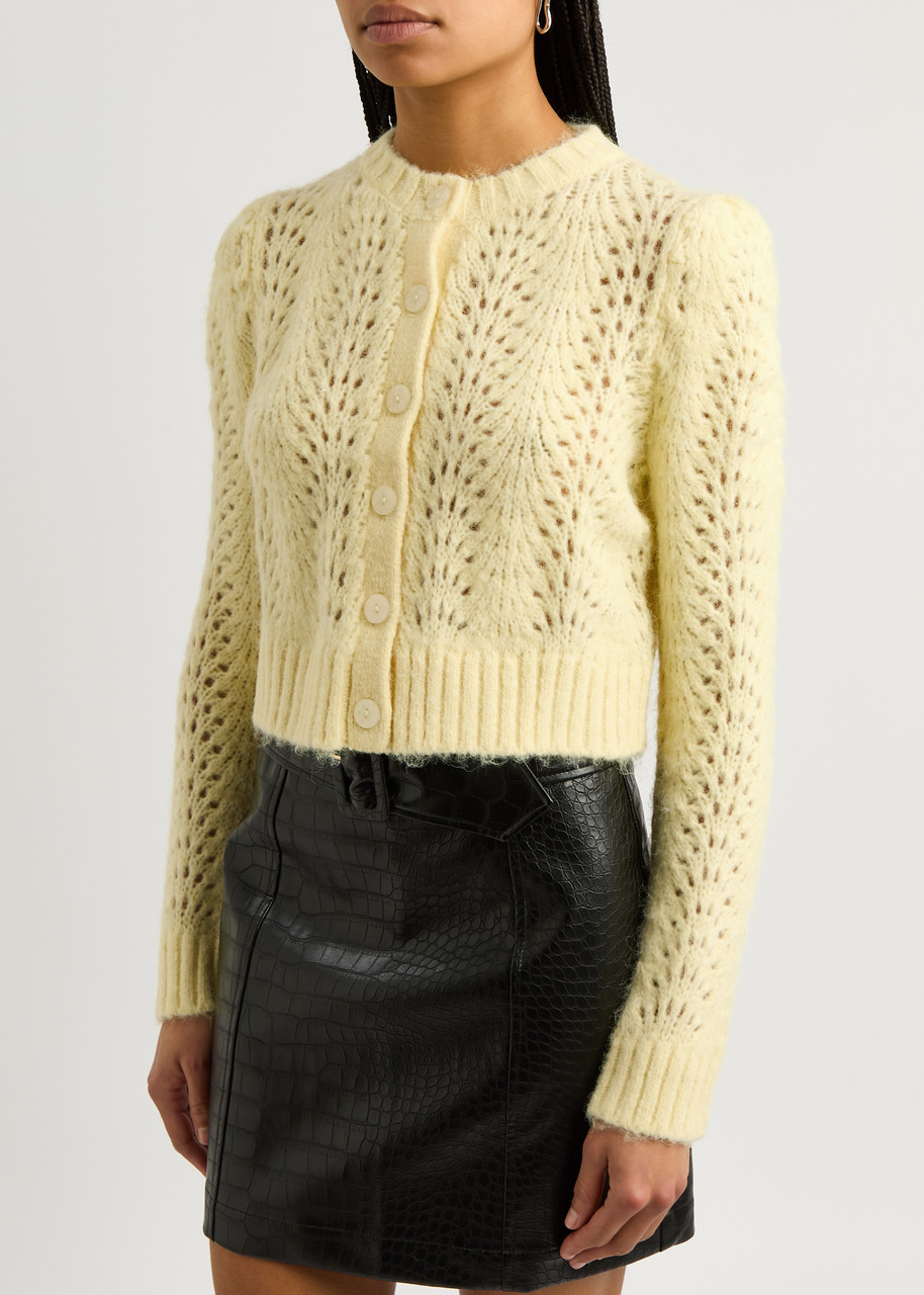 Kitri Matilda Pointelle-knit Cardigan In Yellow