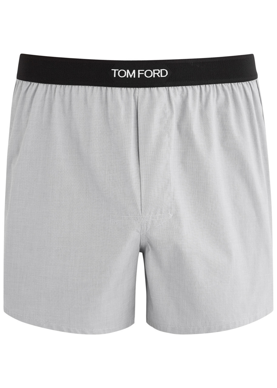 Tom Ford Logo Cotton Boxer Shorts In Light Grey