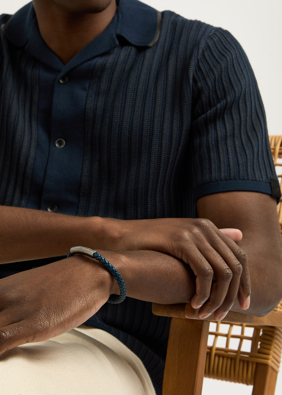 Tateossian Charles Woven Leather Bracelet In Blue