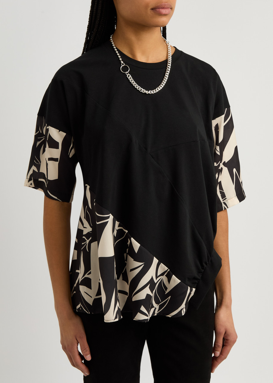High Metamorphic Printed Satin And Stretch-cotton T-shirt In Black