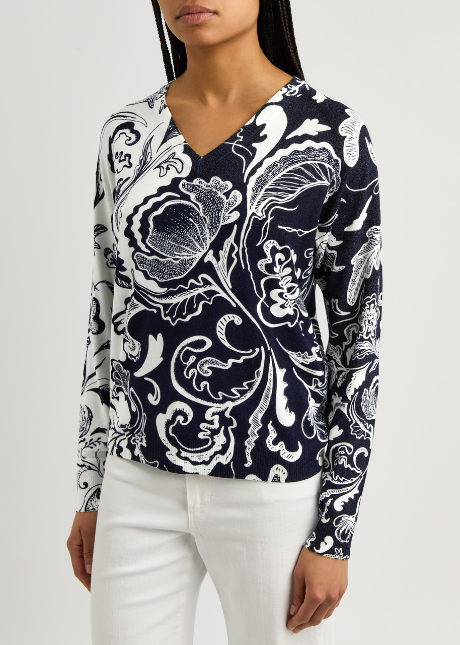 High Notion Floral-intarsia Knitted Jumper In Navy