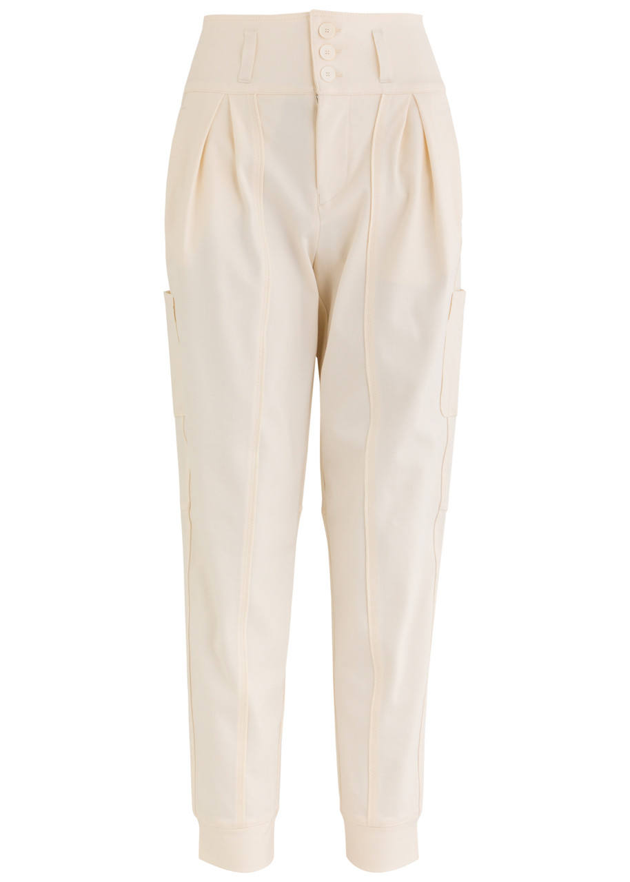 High Hot Shot Tapered-leg Stretch-jersey Trousers In Off White