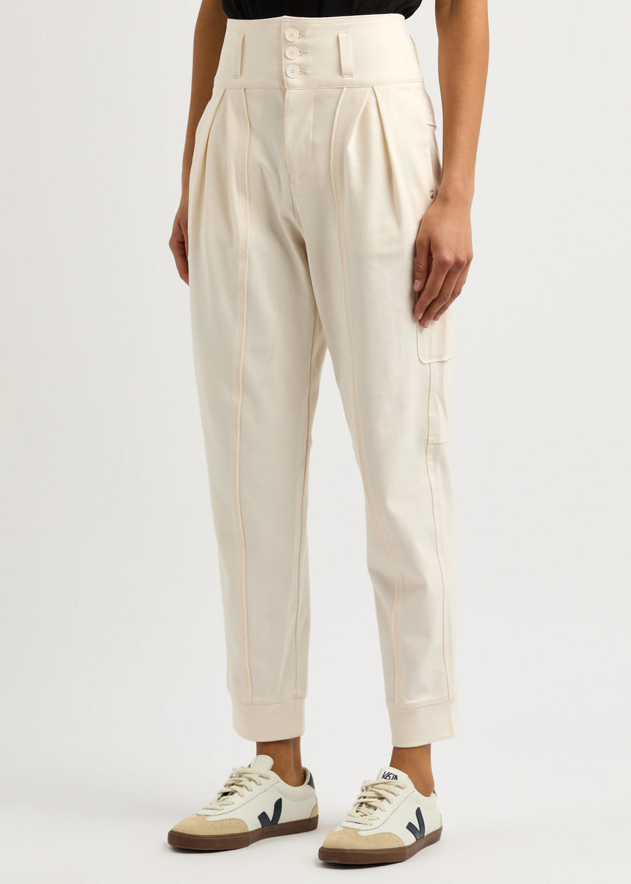 High Hot Shot Tapered-leg Stretch-jersey Trousers In Off White