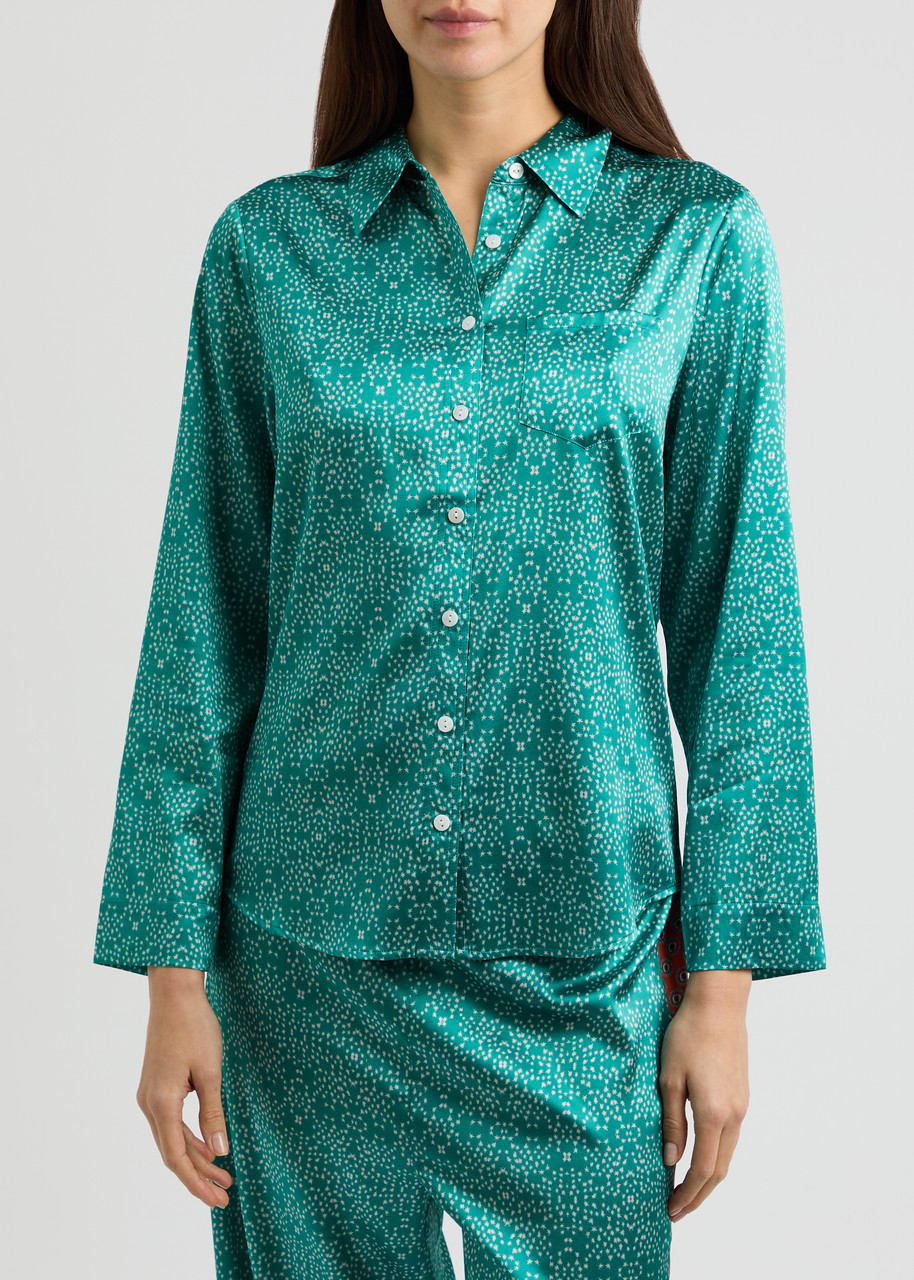 Jessica Russell Flint Teal Stars Stretch-silk Pyjama Shirt In Teal
