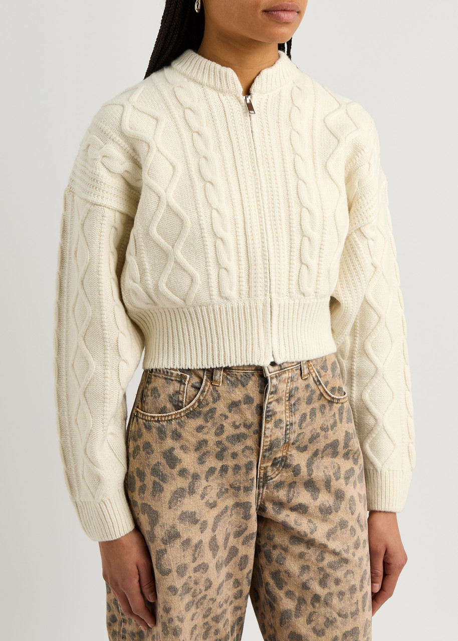 Frame Cable Stitch Crop Wool Cardigan In Cream