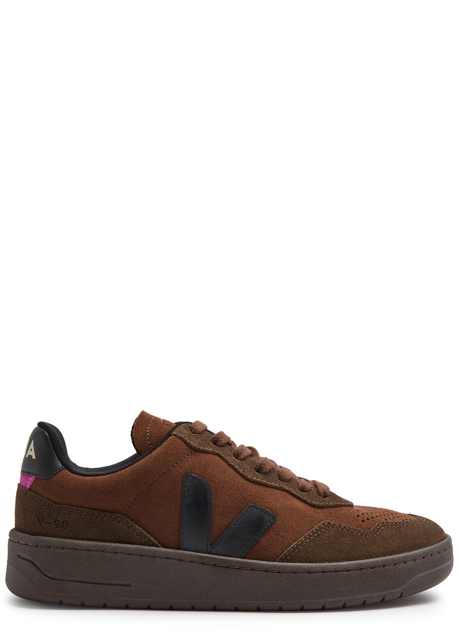 Veja V-90 Panelled Suede Sneakers In Brown