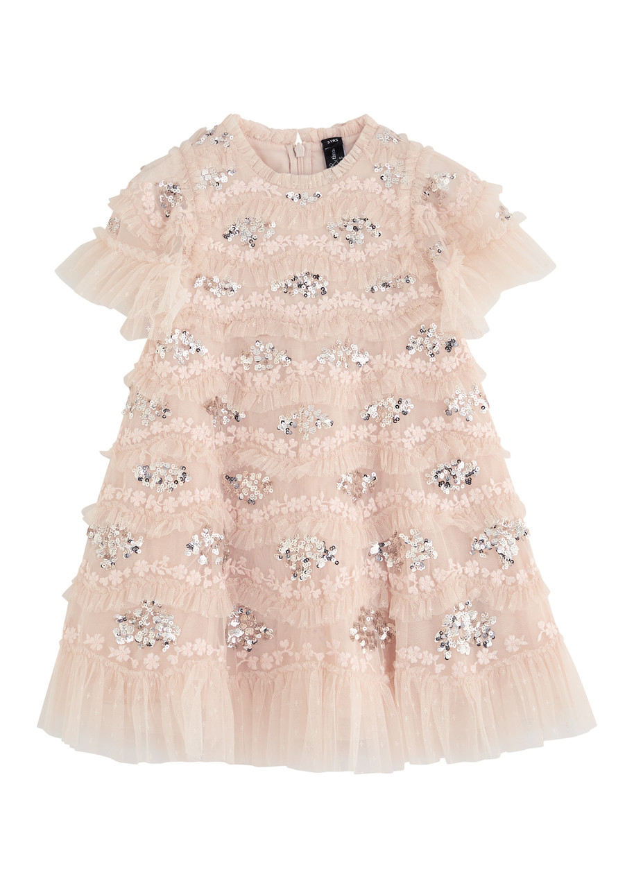 Needle & Thread Kids Daisy Wave Sequin-embellished Tulle Dress In Beige