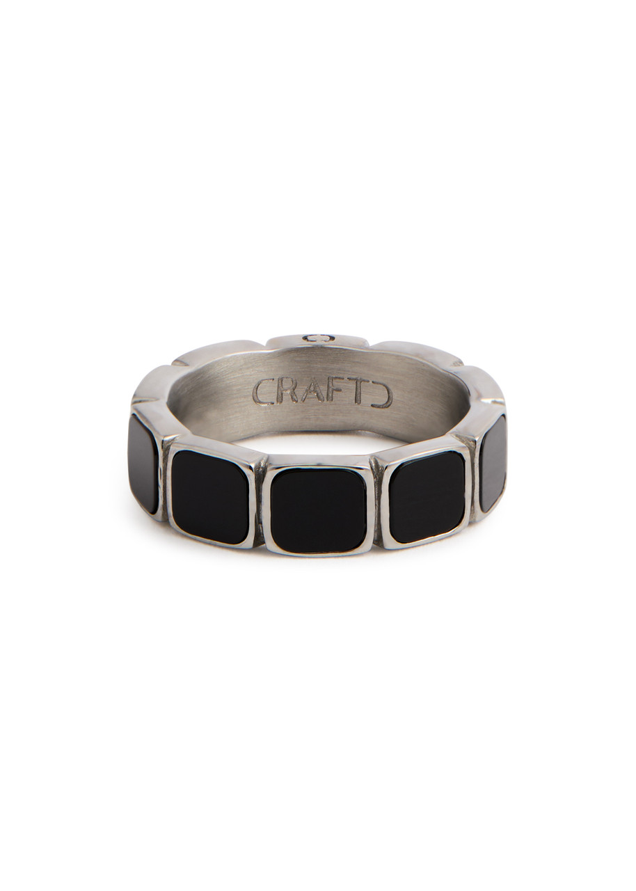 Crafted Onyx-embellished Rhodium-plated Ring In Silver