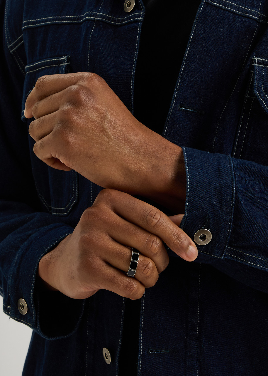 Crafted Onyx-embellished Rhodium-plated Ring In Silver