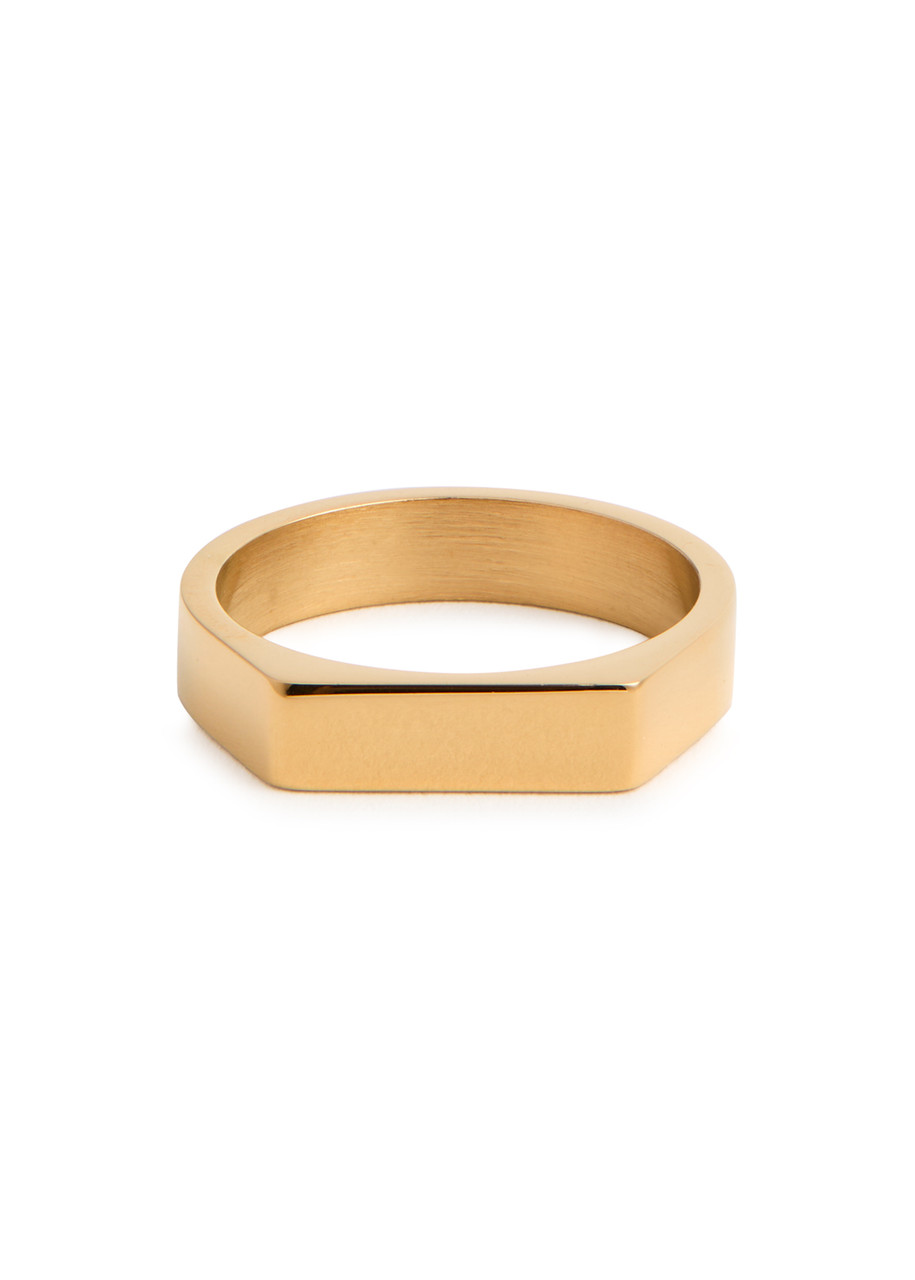 Crafted Rectangle 18kt Gold-plated Signet Ring In Gold