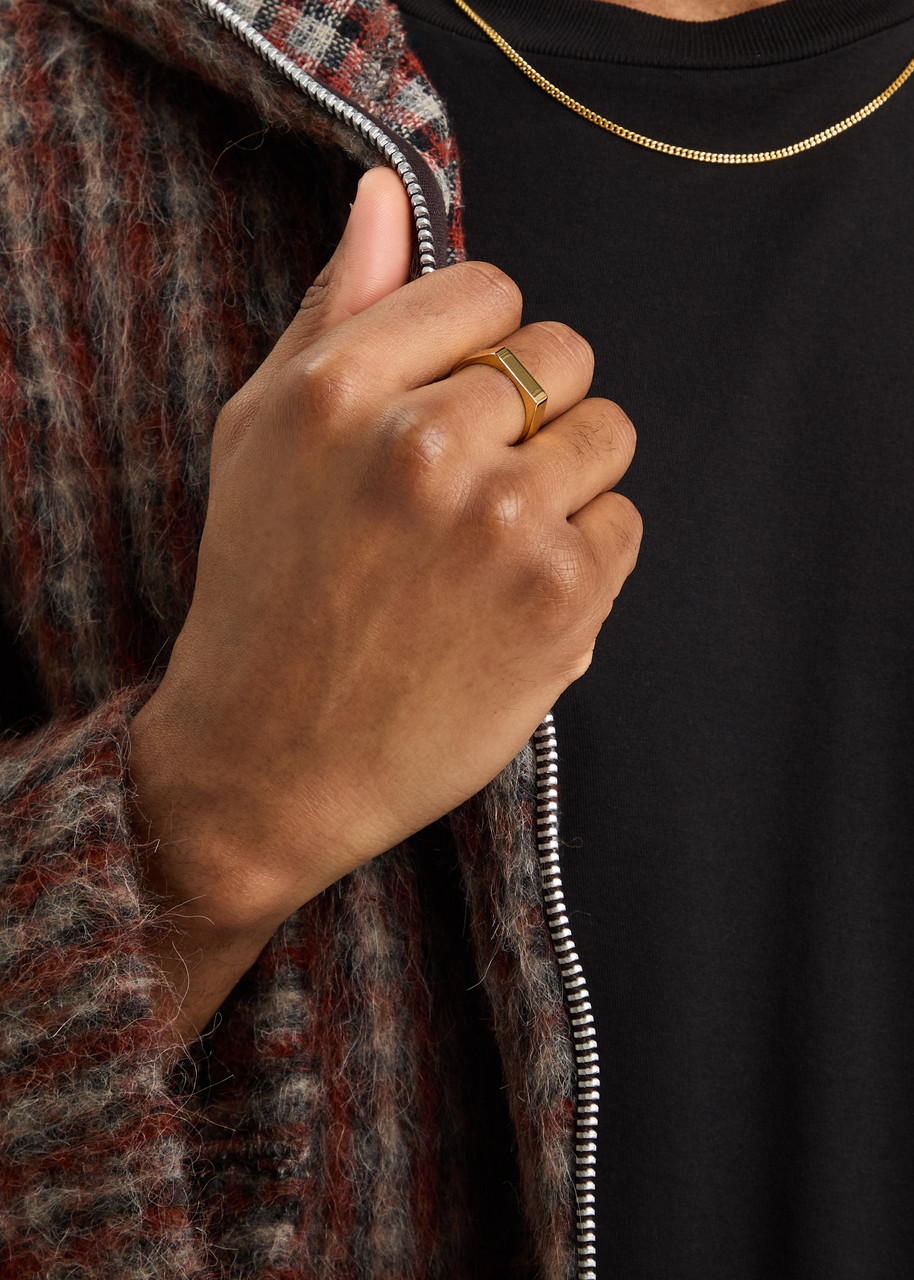 Crafted Rectangle 18kt Gold-plated Signet Ring In Gold