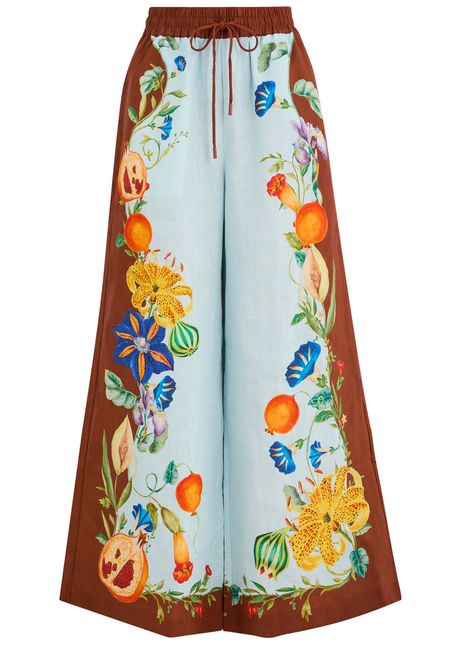 Alemais Womens Multi Dahlia Flower-print Wide-leg High-rise Linen Trousers In Multicoloured